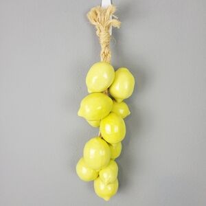 Vintage Ceramic Yellow Lemons on Braided Jute Rope~20" Long~2"-3" Diameter Fruit